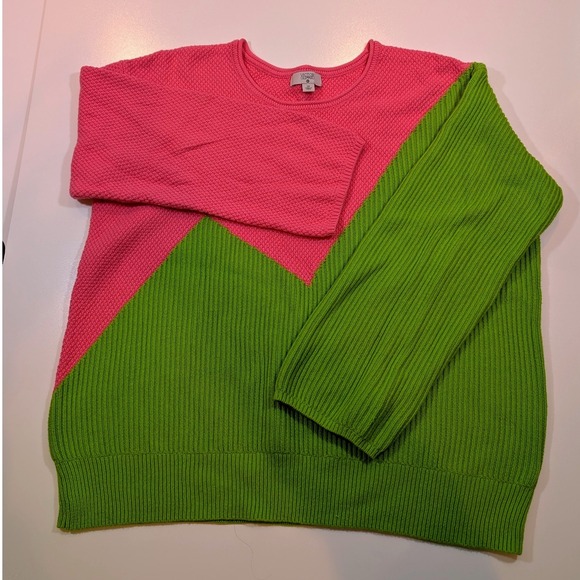 Victor Glemaud x Target Pink Green Colorblock Knit Sweater Womens 1X Crewneck - Picture 2 of 7